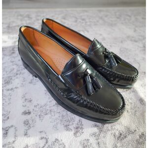 Johnston & Murphy Black Sheepskin Leather Tassel Loafers - Men's 9